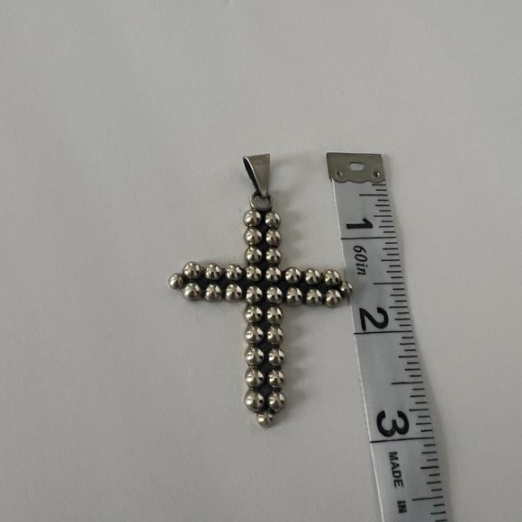 Retro Beaded Sterling Silver Cross Pendant from House of Bangles made in Mexico - Picture 3 of 5